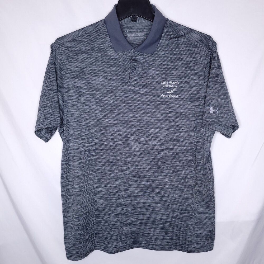 Under Armour Performance Polo Mens Large Gray Lost Tracks Golf Club Oregon